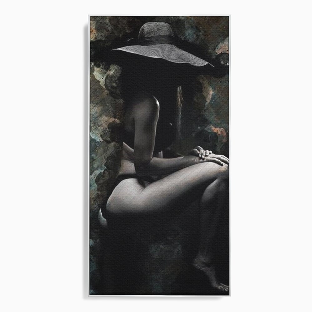 Tablou canvas cu tablou canvas cu silueta feminina, in rama de aluminiu argintiu